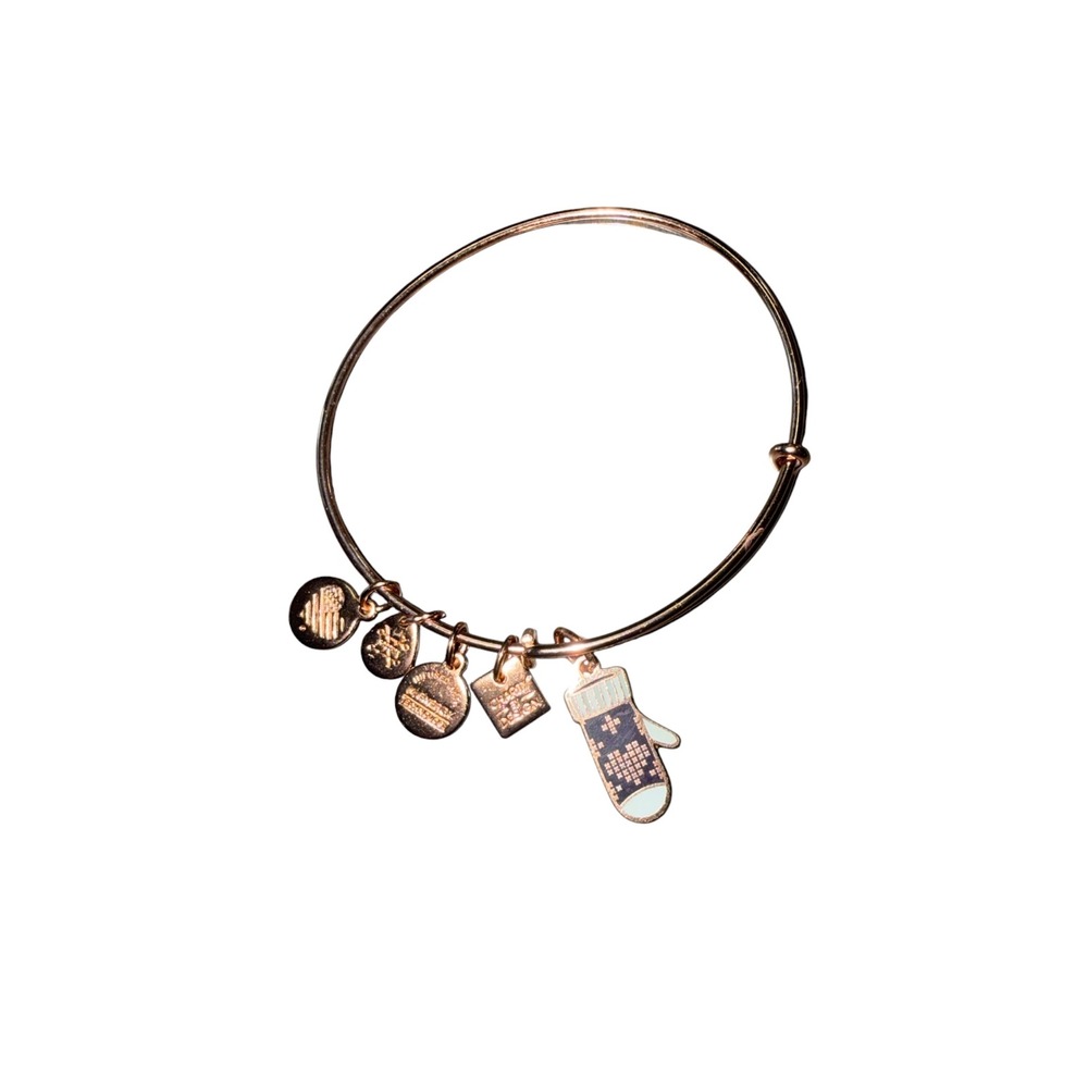 Alex and Ani Rose Gold Mitten Charm Bangle Bracelet Winter Holiday Jewelry